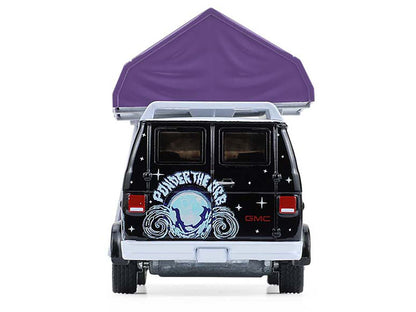 1978 GMC Vandura Custom Van Black with Wizard Graphics and White Top with Camp'otel Cartop Sleeper Tent "The Great Outdoors" Series 4 1/64 Diecast Model Car