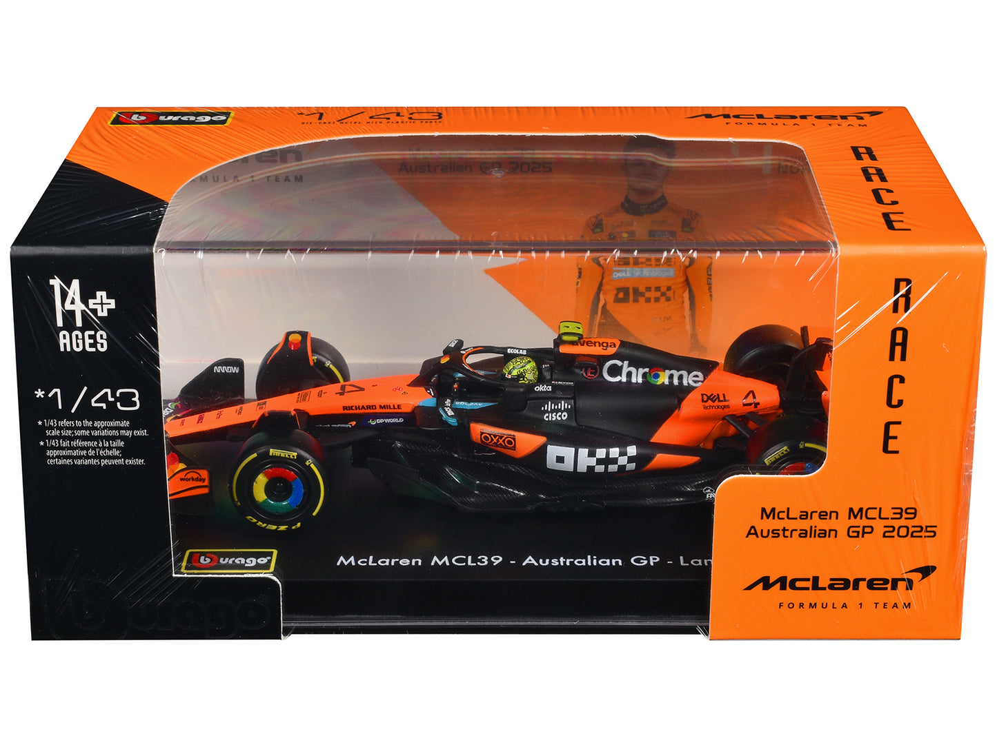 McLaren MCL39 #4 Lando Norris Winner Formula One F1 "Australian GP" (2025) with Display Case "Race" Series 1/43 Diecast Model Car