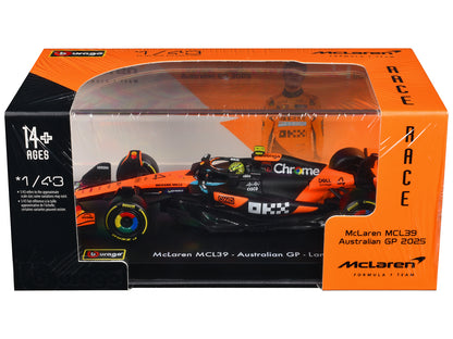 McLaren MCL39 #4 Lando Norris Winner Formula One F1 "Australian GP" (2025) with Display Case "Race" Series 1/43 Diecast Model Car