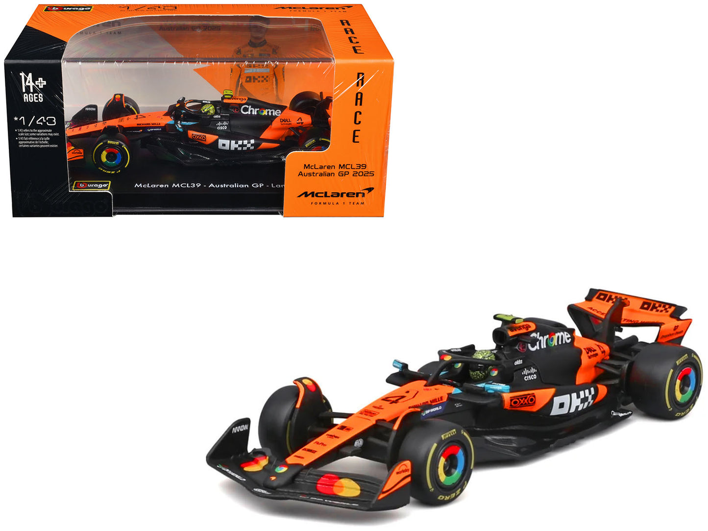 McLaren MCL39 #4 Lando Norris Winner Formula One F1 "Australian GP" (2025) with Display Case "Race" Series 1/43 Diecast Model Car