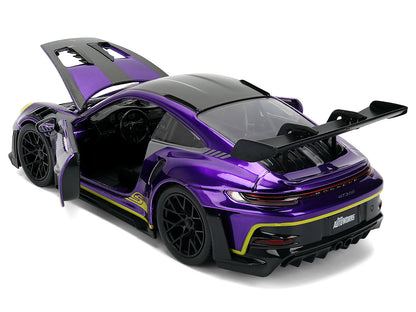 Porsche 911 GT3 RS (992) Candy Purple with Carbon Top and Hood Stripes and Graphics "AutoWorks" Series 1/24 Diecast Car Model