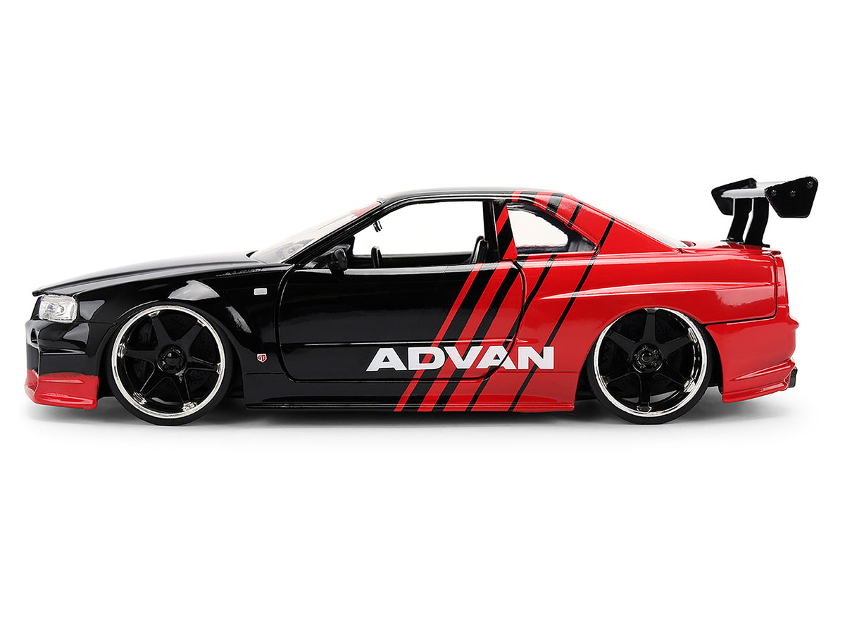 2002 Nissan Skyline GT-R (R34) RHD (Right Hand Drive) "ADVAN" Black and Red "AutoWorks" Series 1/24 Diecast Car Model