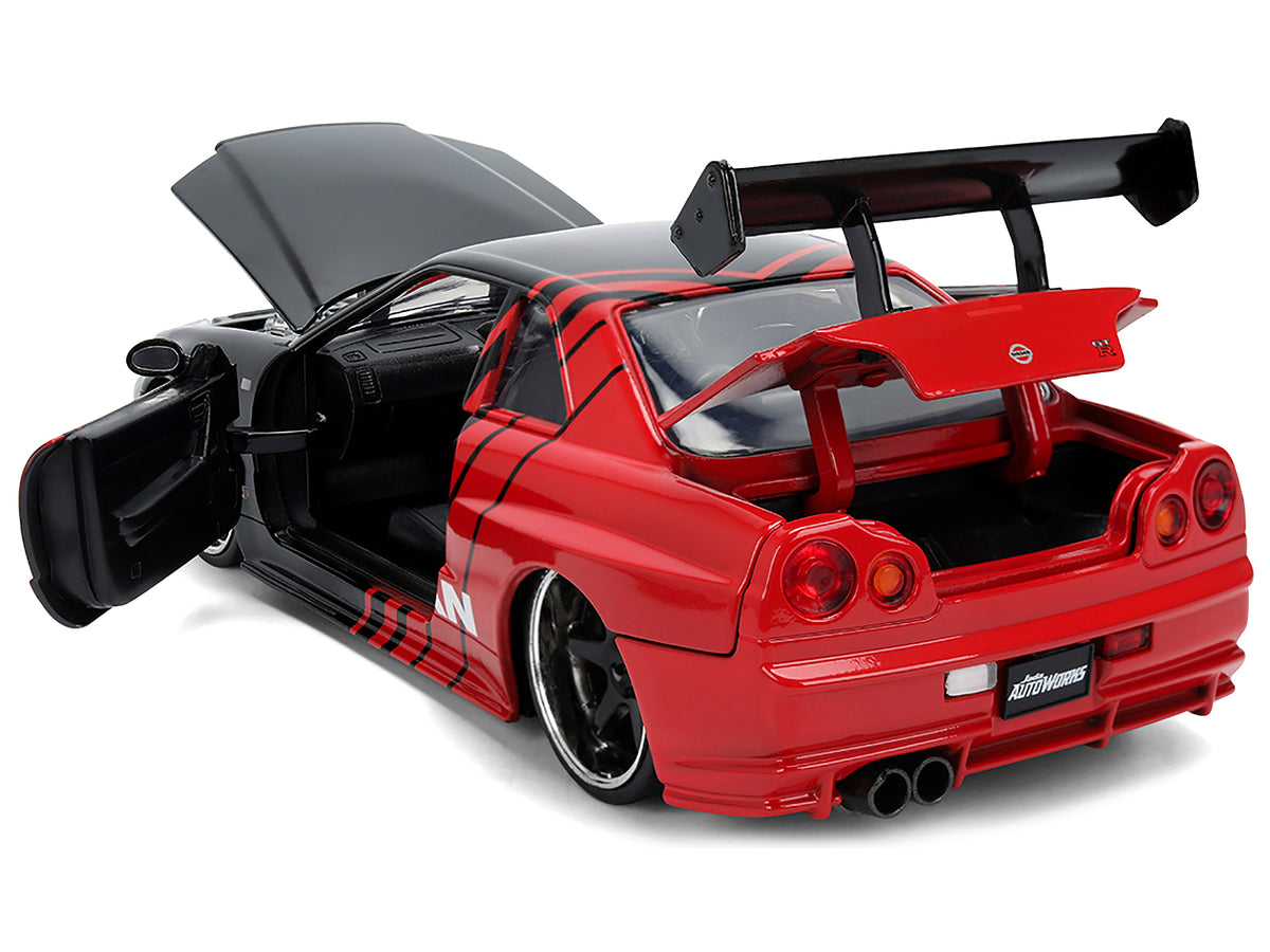 2002 Nissan Skyline GT-R (R34) RHD (Right Hand Drive) "ADVAN" Black and Red "AutoWorks" Series 1/24 Diecast Car Model