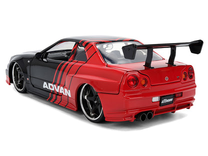 2002 Nissan Skyline GT-R (R34) RHD (Right Hand Drive) "ADVAN" Black and Red "AutoWorks" Series 1/24 Diecast Car Model