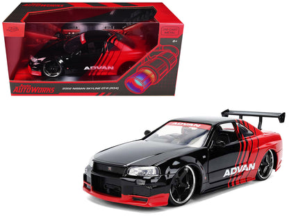 2002 Nissan Skyline GT-R (R34) RHD (Right Hand Drive) "ADVAN" Black and Red "AutoWorks" Series 1/24 Diecast Car Model
