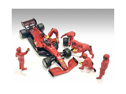 Formula One F1 Pit Crew 7 Figure Set Team Red Release III for 1/18 Scale Models