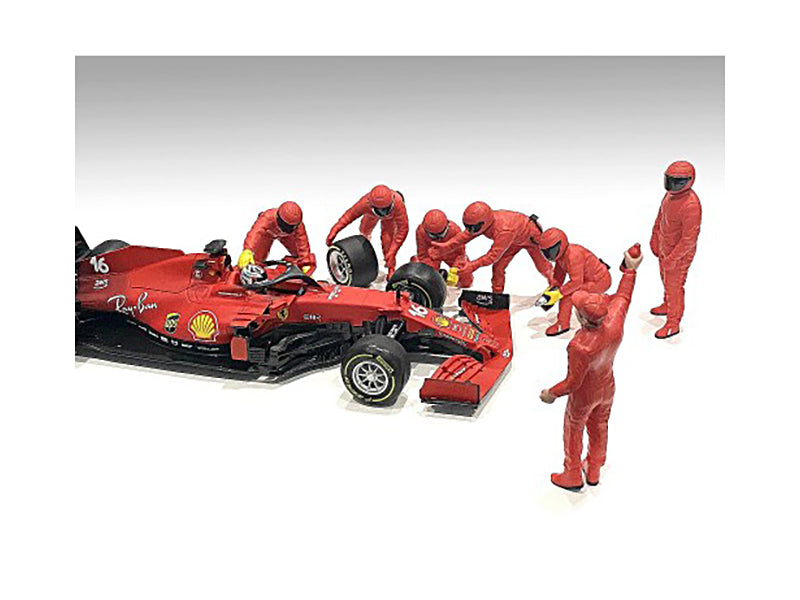Formula One F1 Pit Crew 7 Figure Set Team Red Release III for 1/18 Scale Models