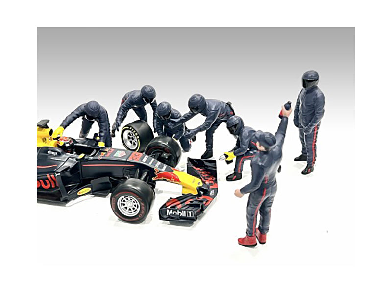 Formula One F1 Pit Crew 7 Figure Set Team Blue Release III for 1/18 Scale Models