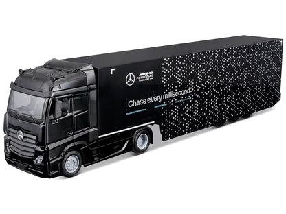 Mercedes-Benz Actros Gigaspace Car Transporter Black and Mercedes-AMG F1 W15 E Performance #63 George Russell "Petronas" Formula One F1 World Championship (2024) "Racing Hauler" Series 1/43 Diecast Model Car