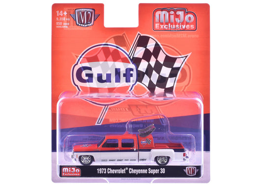1973 Chevrolet Cheyenne Super 30 Pickup Truck "Gulf Oil" Orange and White with Blue Stripes Limited Edition to 9350 pieces Worldwide 1/64 Diecast Model Car