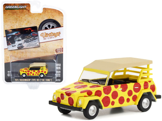 1974 Volkswagen Thing Type 181 Yellow with Red Polka Dots "Volkswagen Presents The Thing. It Can Be Anything!!!" "Vintage Ad Cars" Series 8 1/64 Diecast Model Car