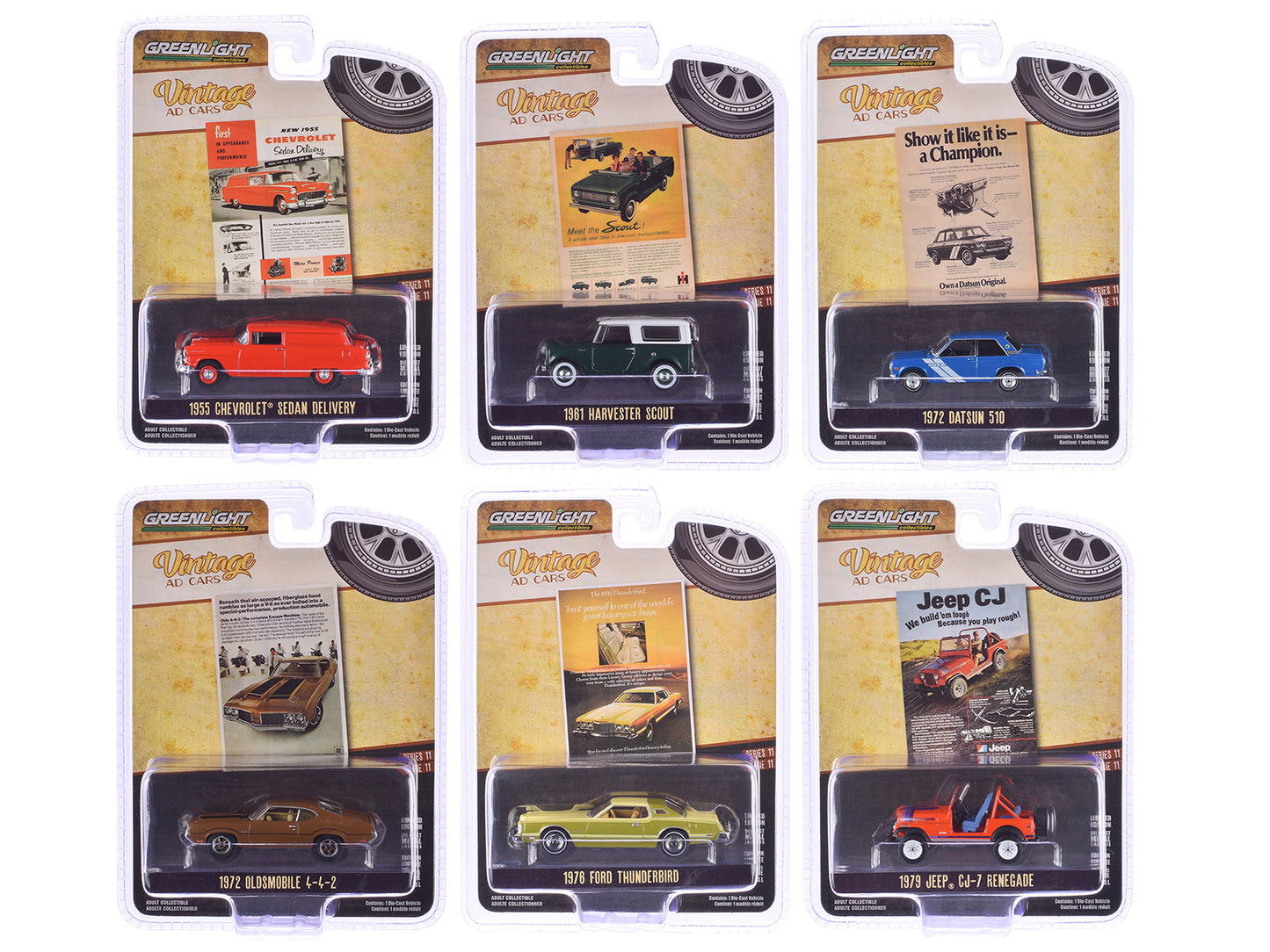 "Vintage Ad Cars" Series 11 Set of 6 pieces 1/64 Diecast Model Cars