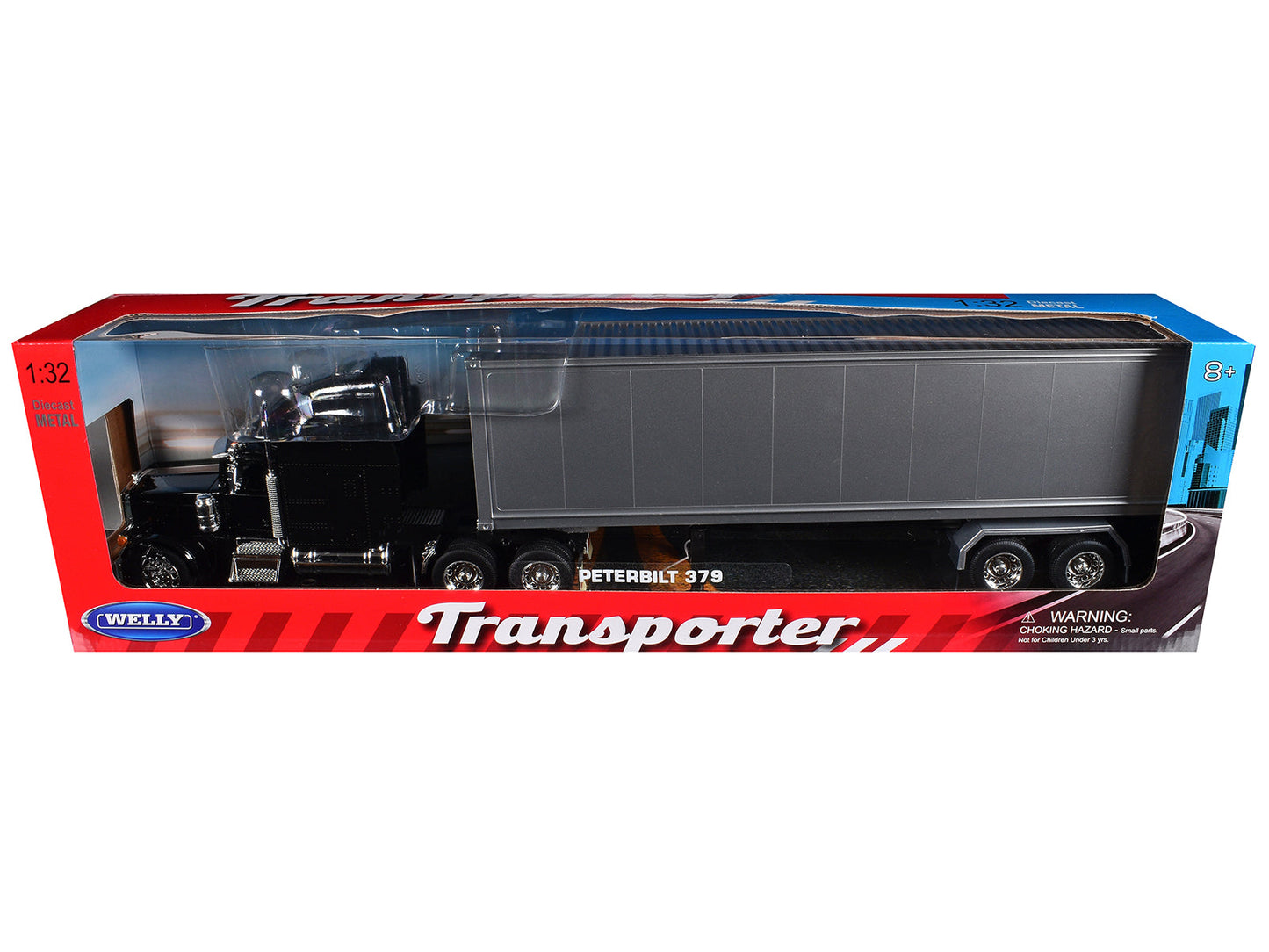 Peterbilt 379 Truck Black with Silver Container "Transporter" Series 1/32 Diecast Model