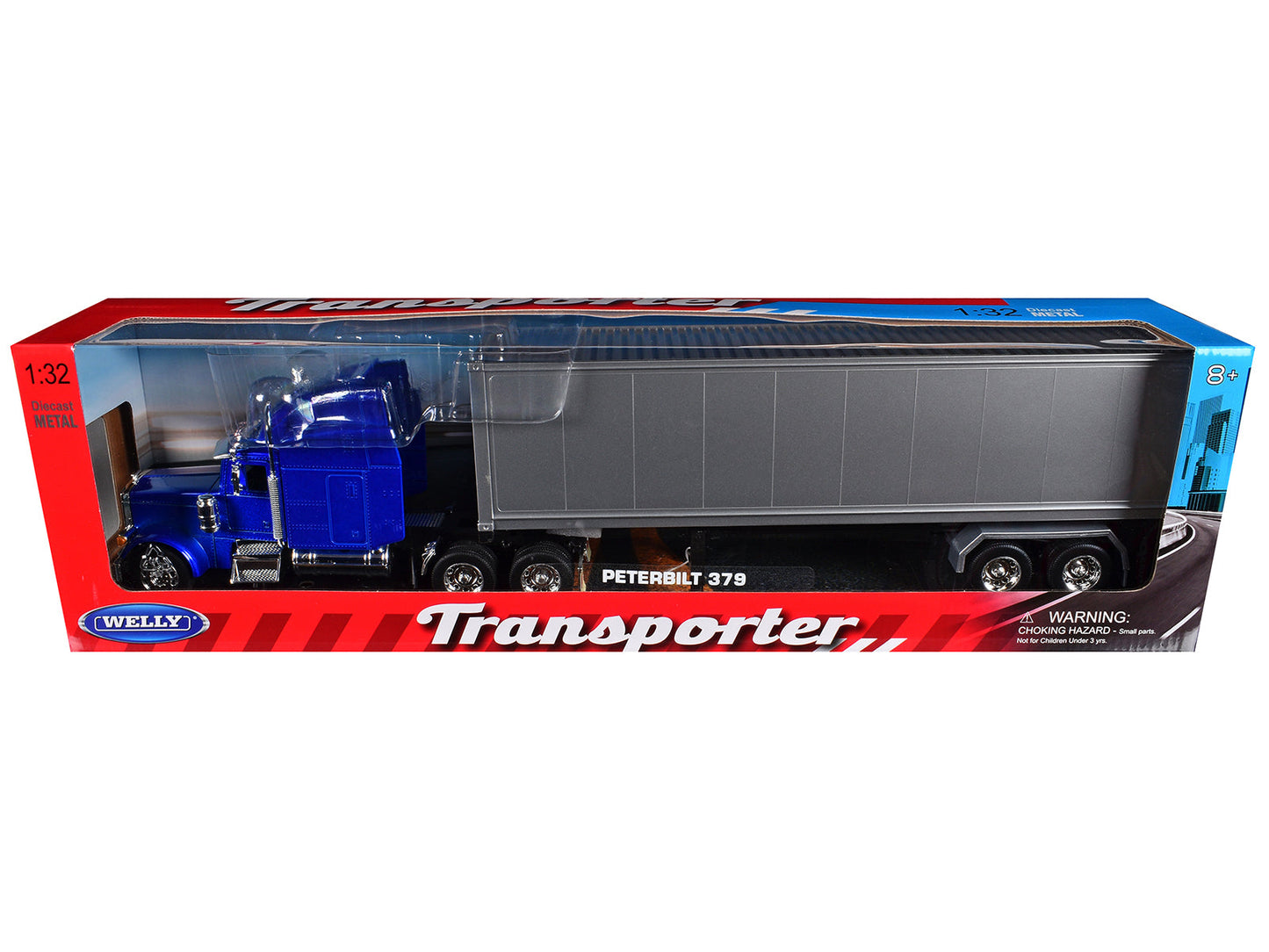 Peterbilt 379 Truck Blue Metallic with Silver Container "Transporter" Series 1/32 Diecast Model