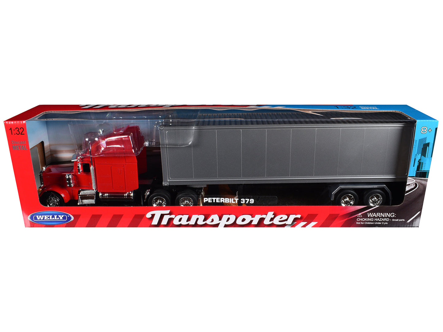 Peterbilt 379 Truck Red with Silver Container "Transporter" Series 1/32 Diecast Model