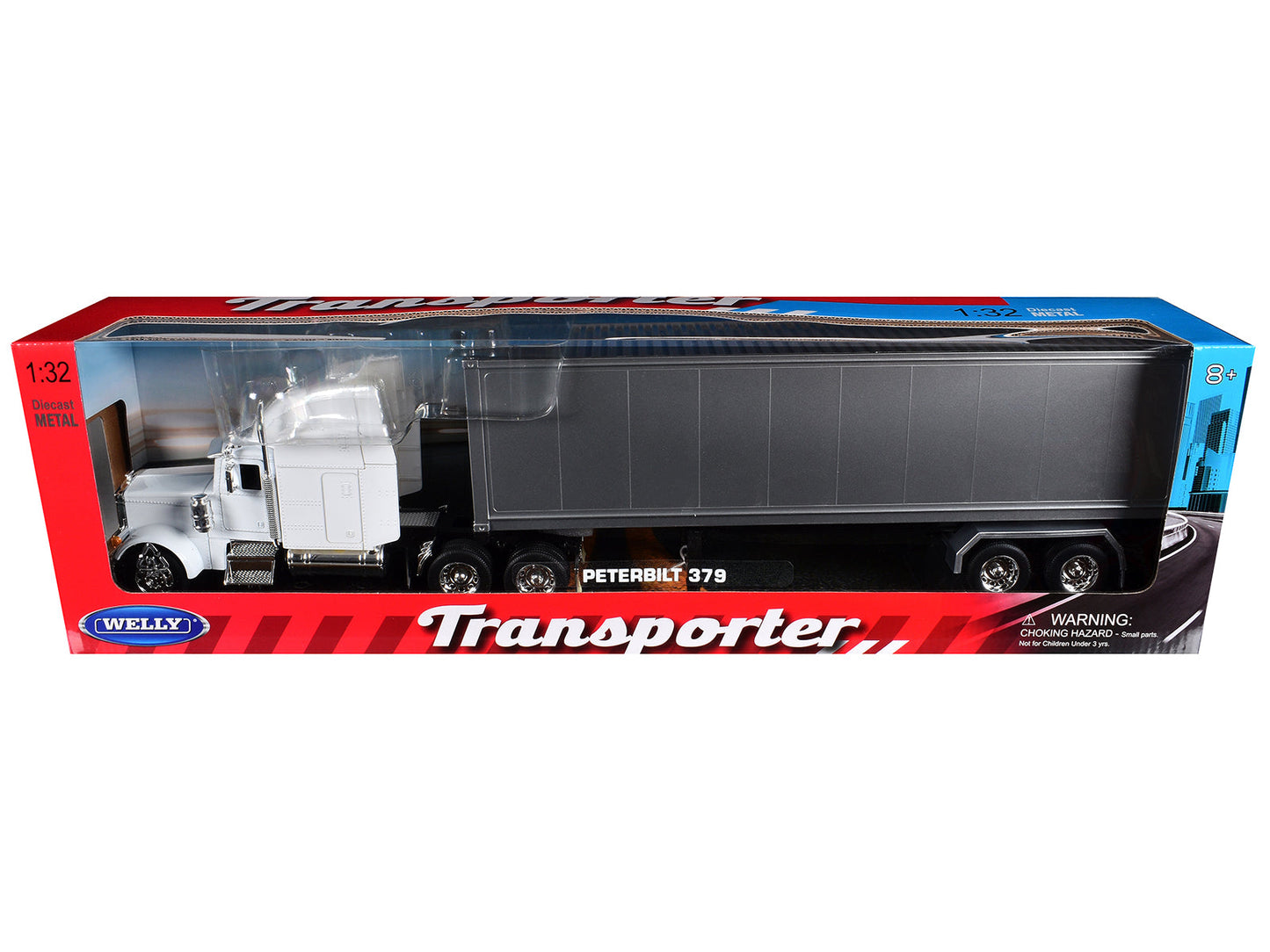 Peterbilt 379 Truck White with Silver Container "Transporter" Series 1/32 Diecast Model