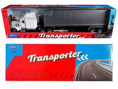 Peterbilt 379 Truck White with Silver Container "Transporter" Series 1/32 Diecast Model