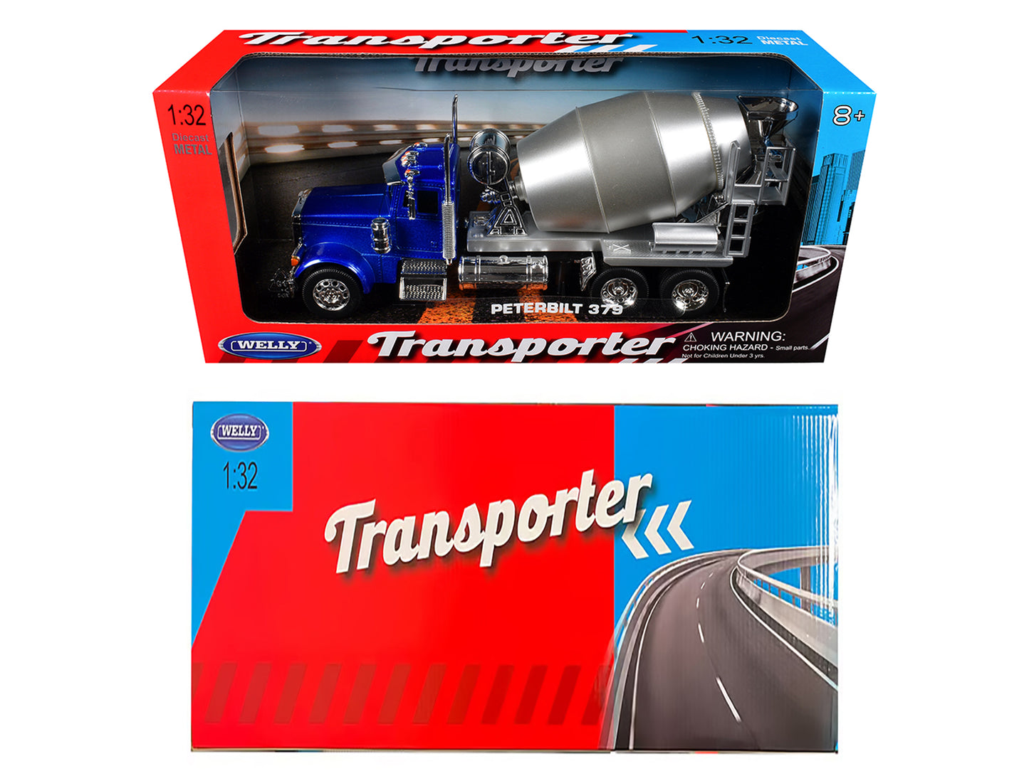 Peterbilt 379 Cement Mixer Blue Metallic with Chrome and Silver Mixer "Transporter" Series 1/32 Diecast Model