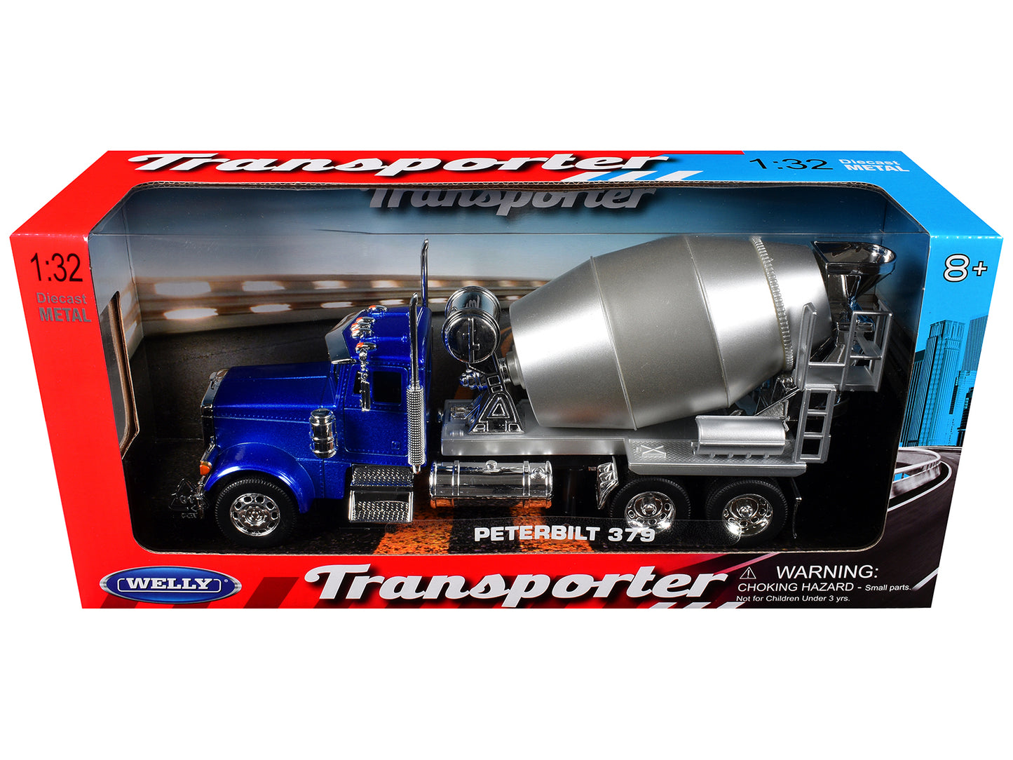 Peterbilt 379 Cement Mixer Blue Metallic with Chrome and Silver Mixer "Transporter" Series 1/32 Diecast Model