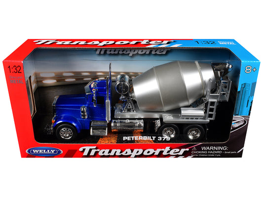 Peterbilt 379 Cement Mixer Blue Metallic with Chrome and Silver Mixer "Transporter" Series 1/32 Diecast Model