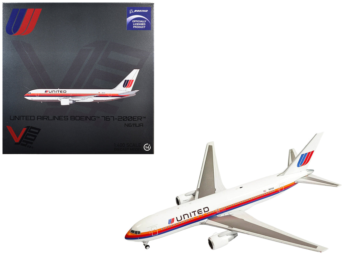Boeing 767-200ER Commercial Aircraft "United Airlines" (N611UA) White with Stripes 1/400 Diecast Model