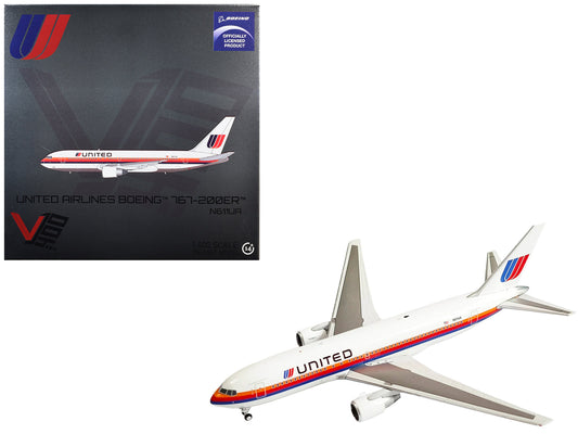 Boeing 767-200ER Commercial Aircraft "United Airlines" (N611UA) White with Stripes 1/400 Diecast Model