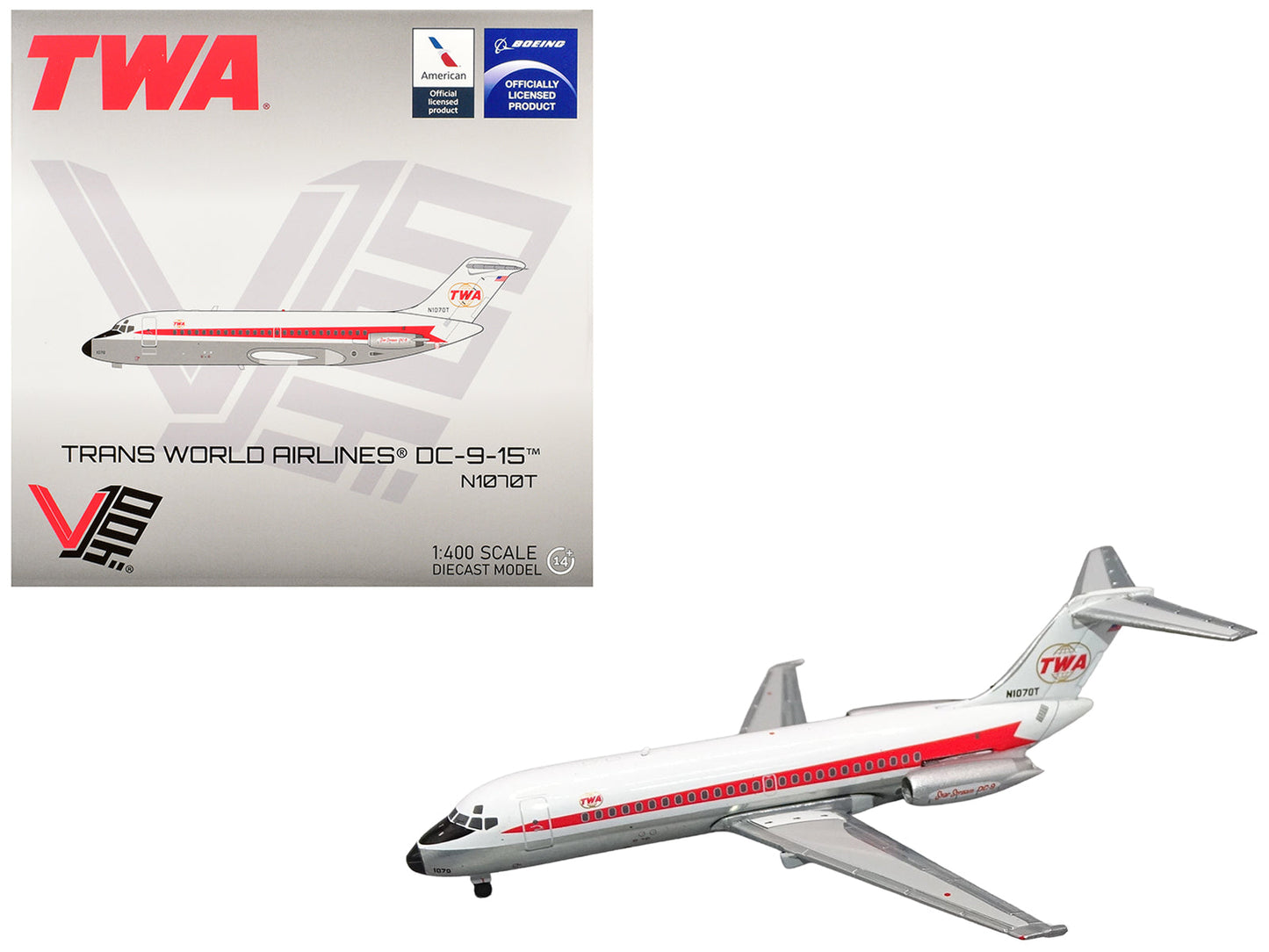 McDonnell Douglas DC-9-15 Commercial Aircraft "Trans World Airlines" (N1070T) White with Red Stripes 1/400 Diecast Model