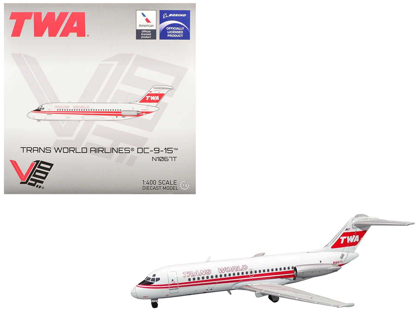 McDonnell Douglas DC-9-15 Commercial Aircraft "Trans World Airlines" (N1067T) White with Red Stripes 1/400 Diecast Model