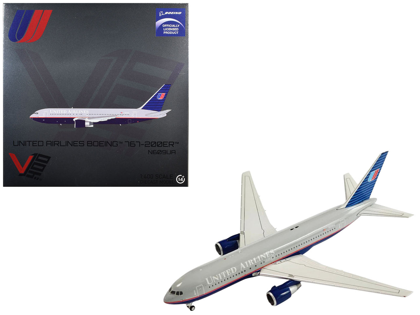Boeing 767-200ER Commercial Aircraft "United Airlines" (N609UA) Gray with Blue Tail 1/400 Diecast Model