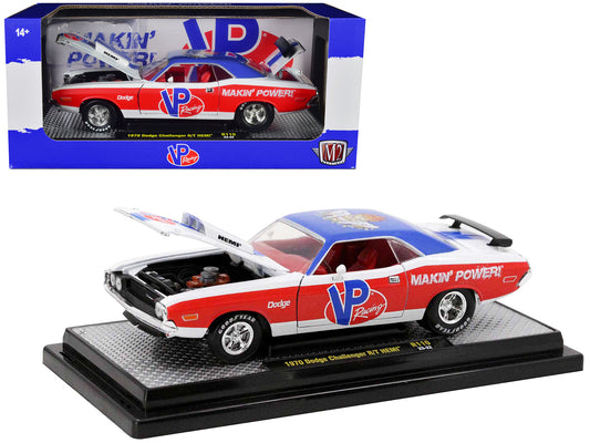 1970 Dodge Challenger R/T Hemi White with Red and Blue Stripes with Red Interior "VP Racing" Limited Edition to 5710 pieces Worldwide 1/24 Diecast Model Car