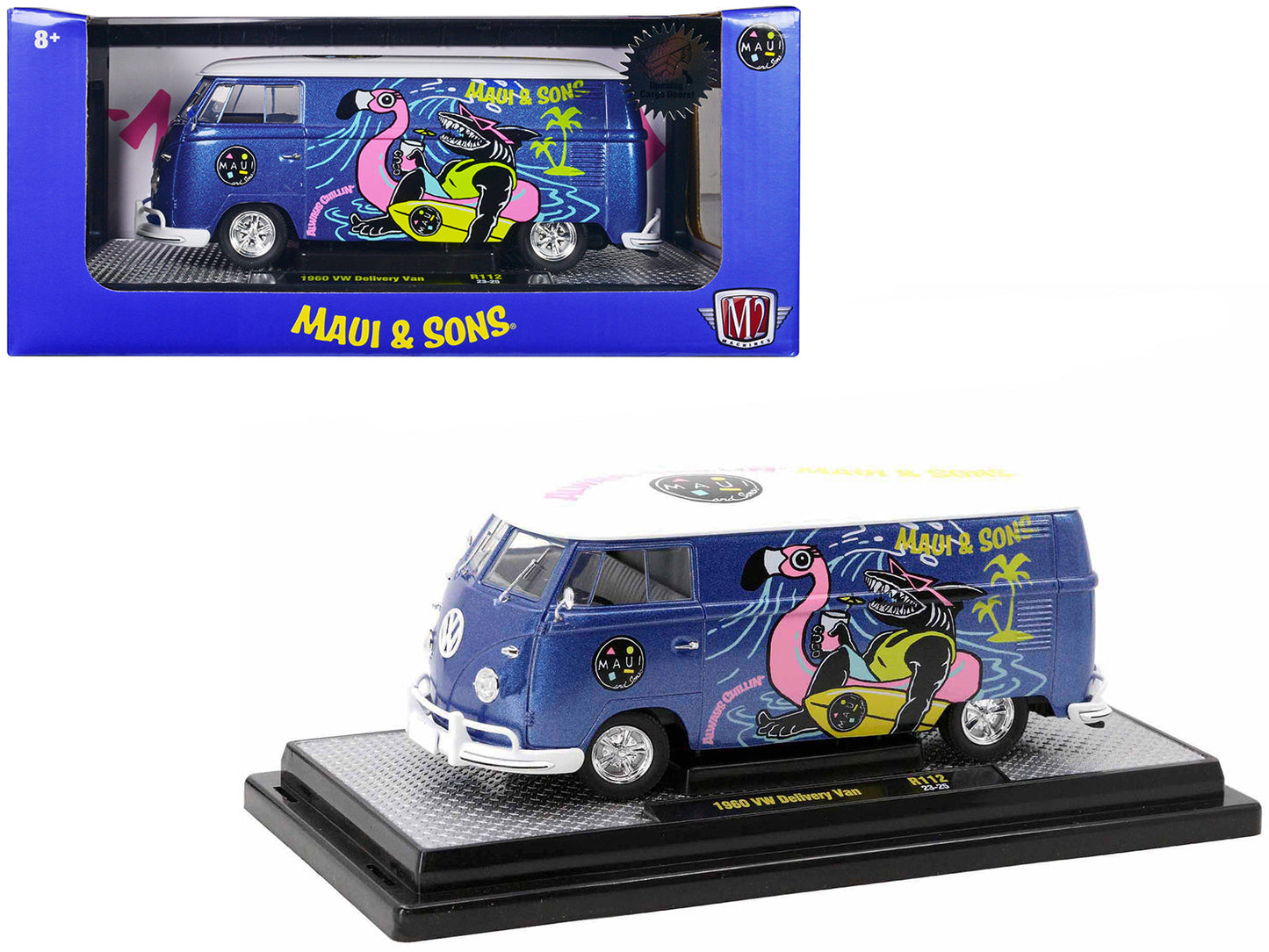 1960 Volkswagen Delivery Van Blue Metallic with White Top "Maui and Sons" Limited Edition to 6550 pieces Worldwide 1/24 Diecast Model Car