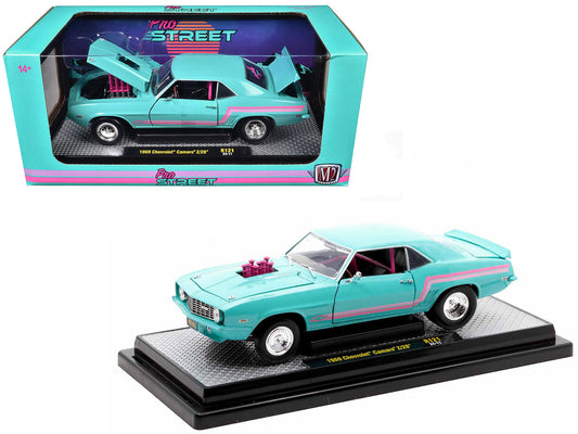 1969 Chevrolet Camaro Z/28 Light Blue with Pink Stripes "Pro Street" Limited Edition to 6250 pieces Worldwide 1/24 Diecast Model Car