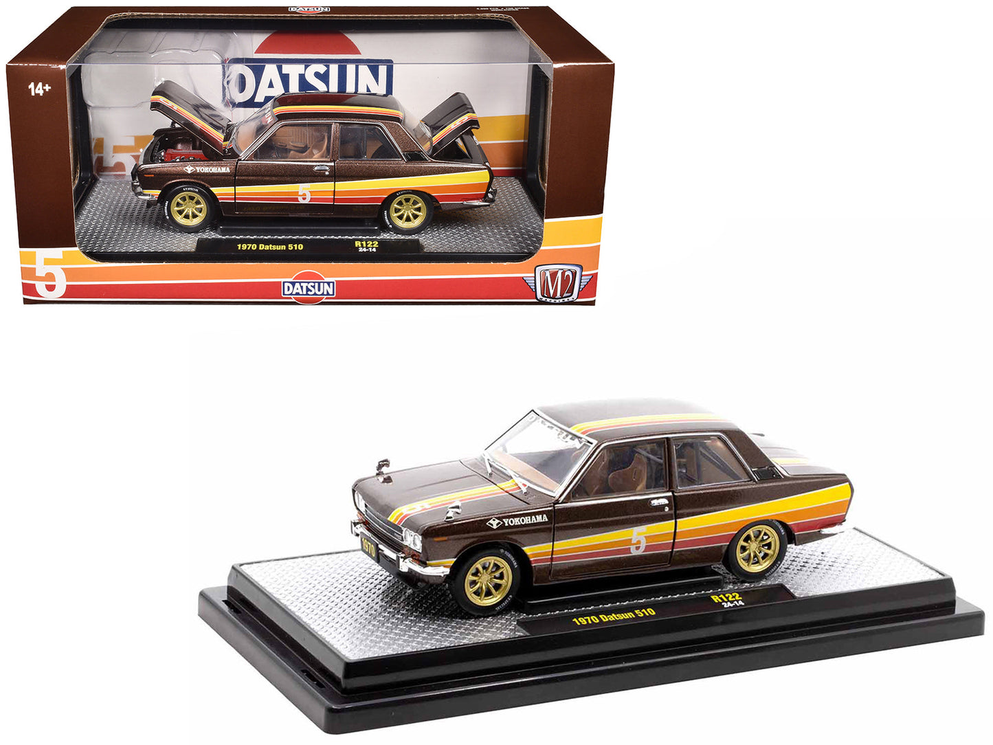 1970 Datsun 510 #5 Brown Metallic with Stripes Limited Edition to 4250 pieces Worldwide 1/24 Diecast Model Car