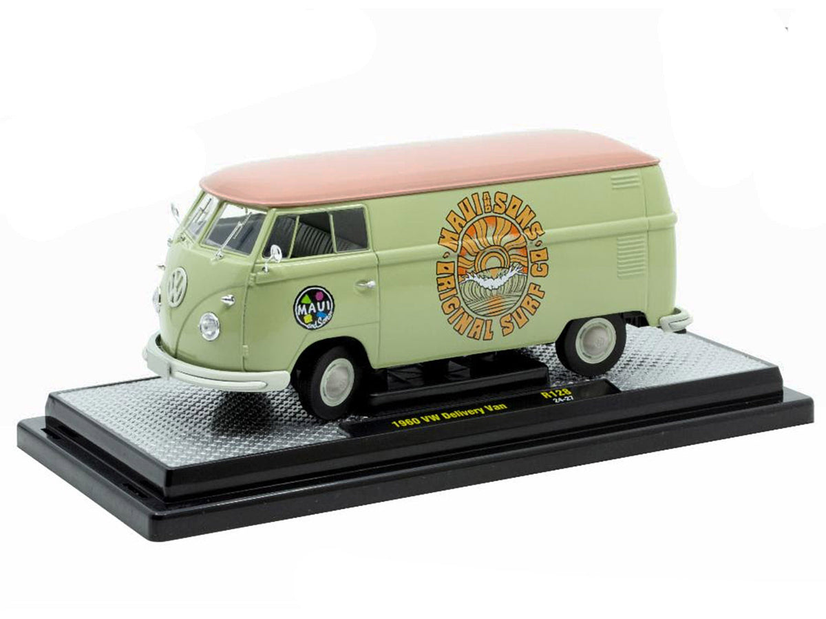 1960 Volkswagen Delivery Van "Maui & Sons" Light Olive Green with Salmon Top Limited Edition to 6650 pieces Worldwide 1/24 Diecast Model Car