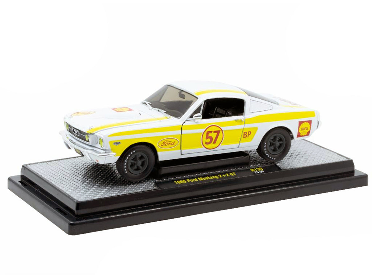 1966 Ford Mustang 2+2 GT #57 "Shell Oil" White with Yellow Stripes Limited Edition to 5650 pieces Worldwide 1/24 Diecast Model Car