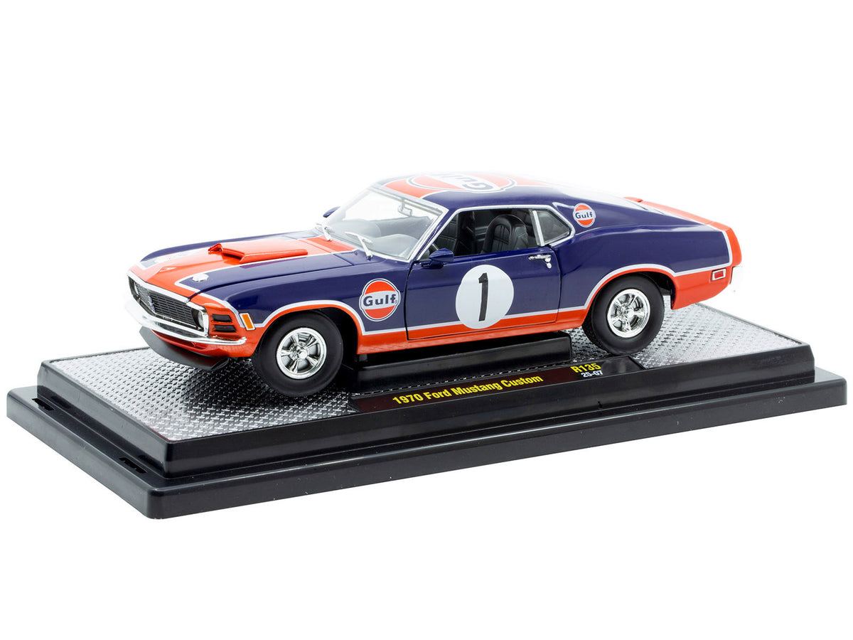 1970 Ford Mustang Custom #1 "Gulf Oil" Dark Blue with Orange Graphics Limited Edition to 7850 pieces Worldwide 1/24 Diecast Model Car