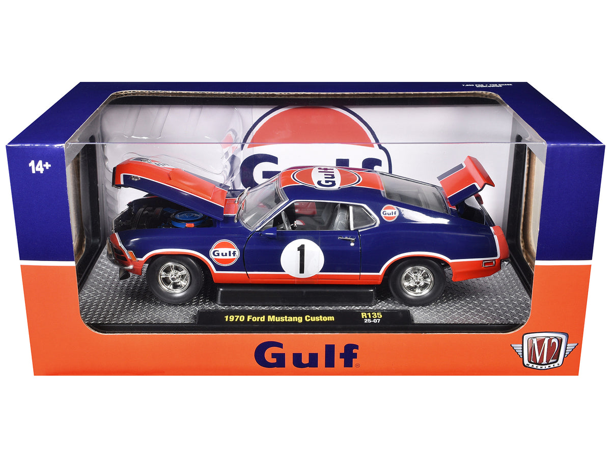 1970 Ford Mustang Custom #1 "Gulf Oil" Dark Blue with Orange Graphics Limited Edition to 7850 pieces Worldwide 1/24 Diecast Model Car