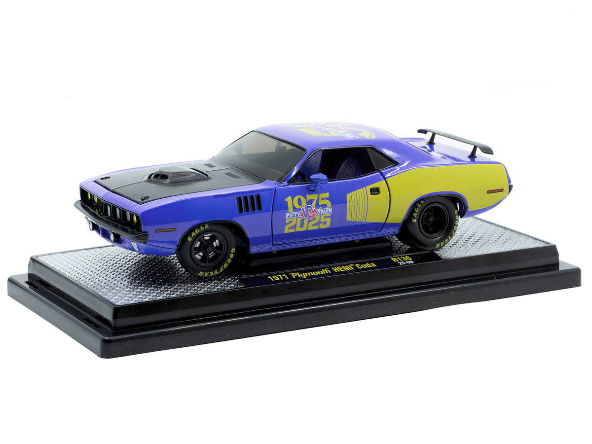 1971 Plymouth Hemi Cuda "VP Racing 50 Years" Blue with Yellow Sides Limited Edition to 8650 pieces Worldwide 1/24 Diecast Model Car