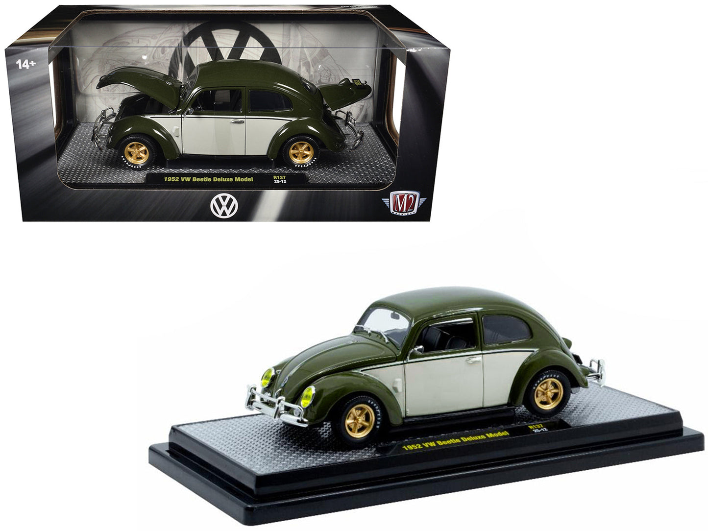 1952 Volkswagen Beetle Deluxe Model Dark Green with Beige Sides Limited Edition to 5250 pieces Worldwide 1/24 Diecast Model Car
