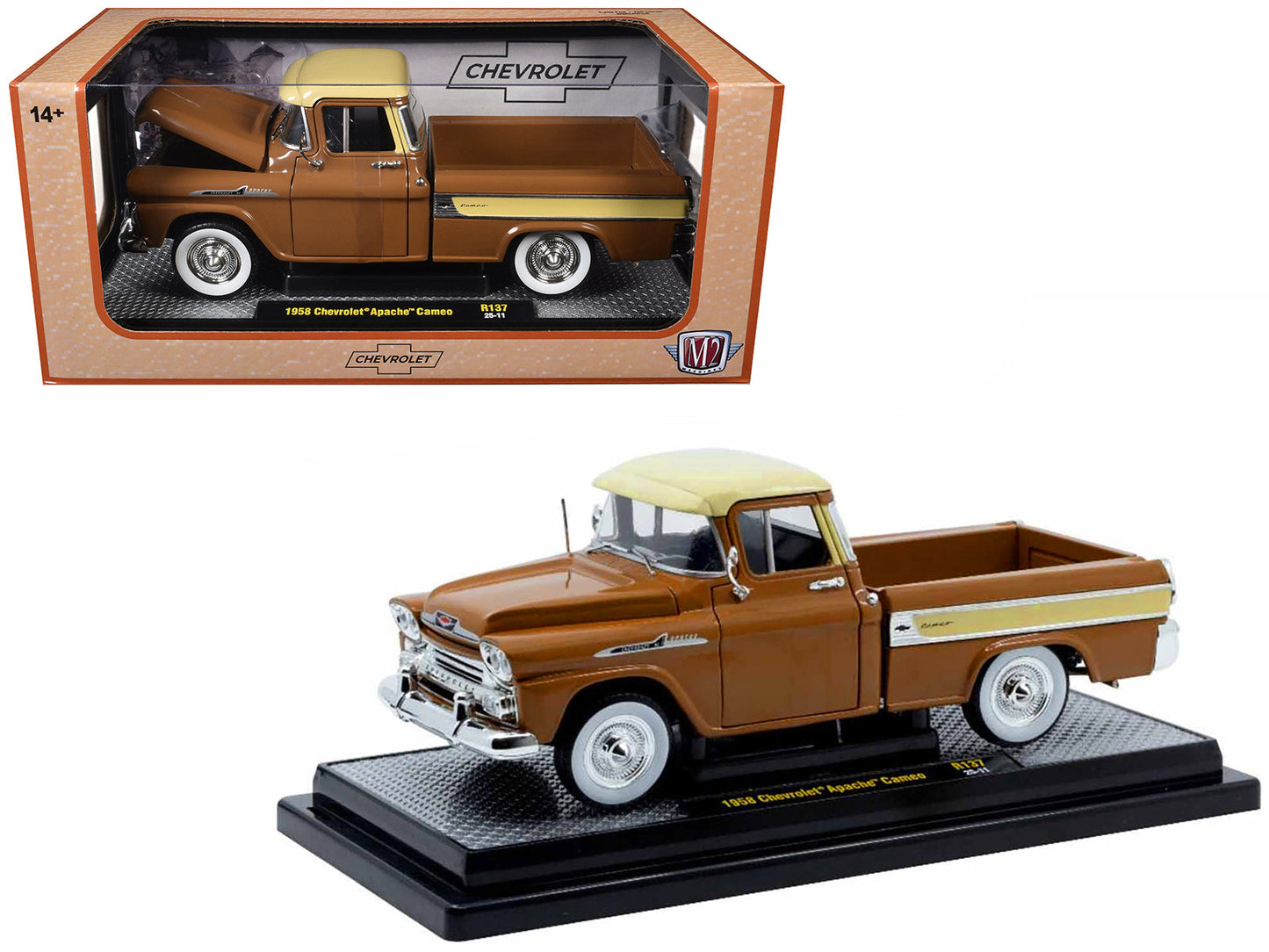 1958 Chevrolet Apache Cameo Pickup Truck Brown with Beige Top Limited Edition to 5250 pieces Worldwide 1/24 Diecast Model Car