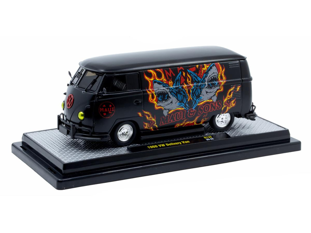 1960 Volkswagen Delivery Van "Maui & Sons" Black with Graphics Limited Edition to 4050 pieces Worldwide 1/24 Diecast Model Car