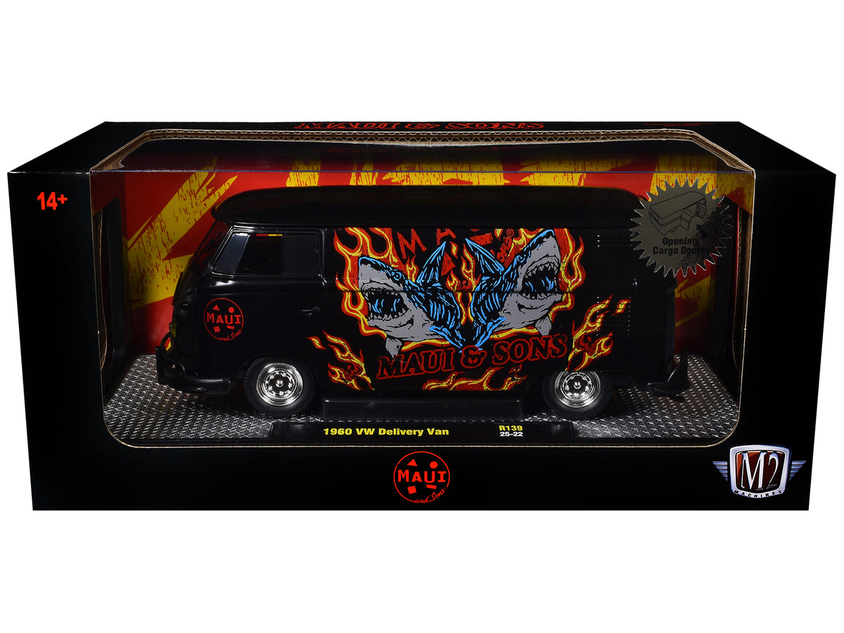 1960 Volkswagen Delivery Van "Maui & Sons" Black with Graphics Limited Edition to 4050 pieces Worldwide 1/24 Diecast Model Car
