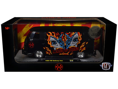 1960 Volkswagen Delivery Van "Maui & Sons" Black with Graphics Limited Edition to 4050 pieces Worldwide 1/24 Diecast Model Car