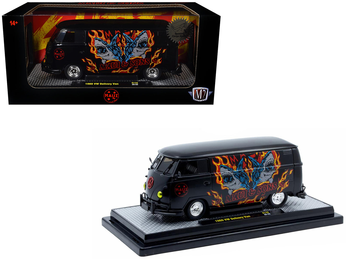 1960 Volkswagen Delivery Van "Maui & Sons" Black with Graphics Limited Edition to 4050 pieces Worldwide 1/24 Diecast Model Car