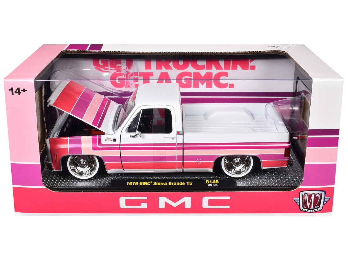 1976 GMC Sierra Grande 15 Pickup Truck White with Stripes Limited Edition to 9250 pieces Worldwide 1/24 Diecast Model Car