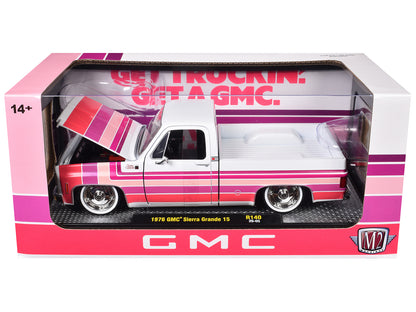 1976 GMC Sierra Grande 15 Pickup Truck White with Stripes Limited Edition to 9250 pieces Worldwide 1/24 Diecast Model Car
