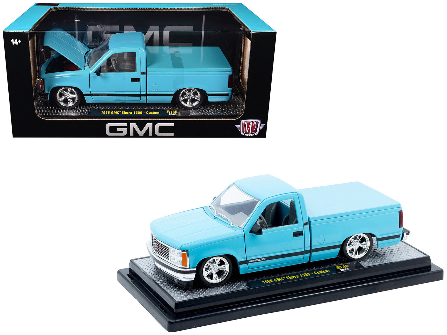1988 GMC Sierra 1500 Custom Pickup Truck Light Blue with Black Stripes Limited Edition to 9250 pieces Worldwide 1/24 Diecast Model Car