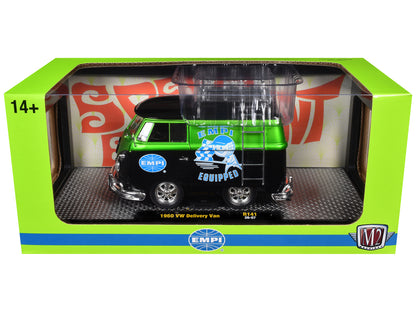 1960 Volkswagen Delivery Van "EMPI Equipped" Black and Green Metallic with Roof Rack and Ladder Limited Edition to 4050 pieces Worldwide 1/24 Diecast Model Car