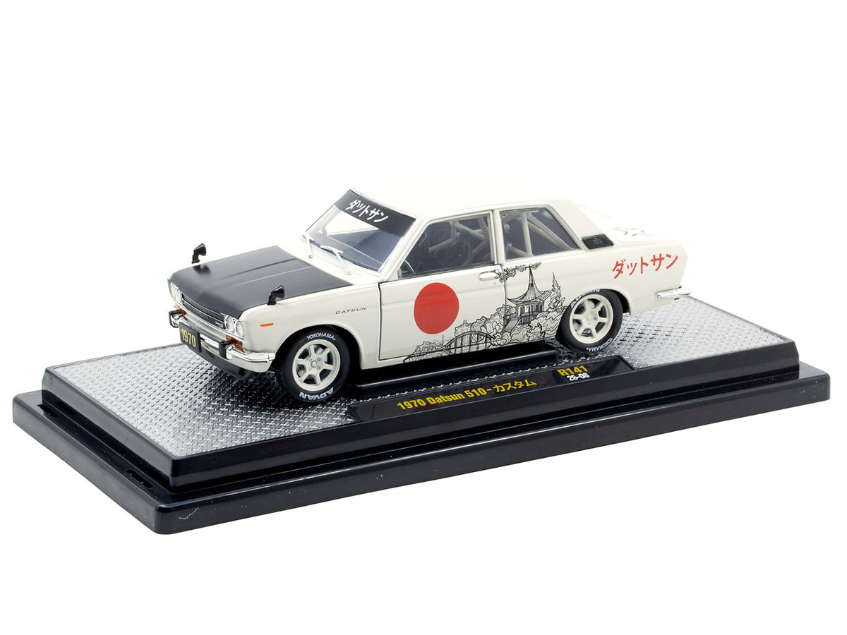 1970 Datsun 510 Light Gray with Japanese Graphics Limited Edition to 4050 pieces Worldwide 1/24 Diecast Model Car