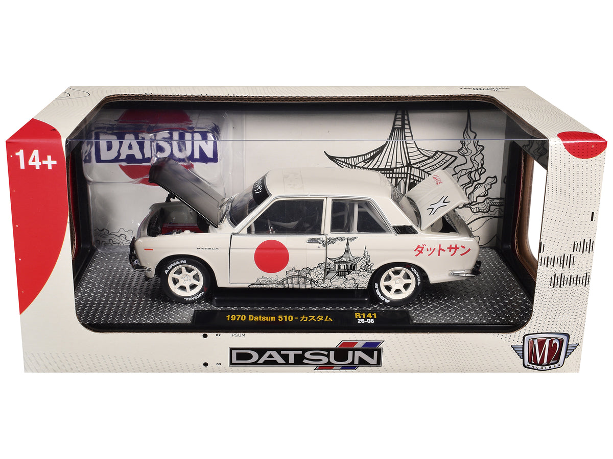 1970 Datsun 510 Light Gray with Japanese Graphics Limited Edition to 4050 pieces Worldwide 1/24 Diecast Model Car